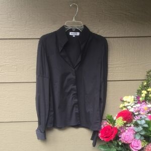 Jil Sander Black Cotton Poplin Mandarin Collar Button Down Shirt Size 38